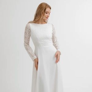 Wedding Handmade One Of A Kind Dress White Lace w Lining Layer w Crepe Skirt szS